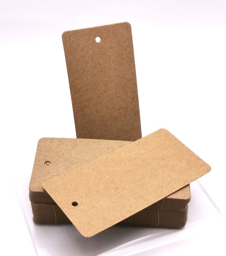 Anhängeetiketten (Hang Tags) aus Kartonmaterial, Farbe braun, Format 80x40 mm