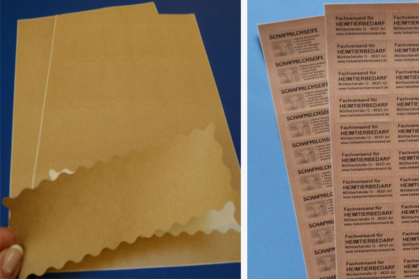 Braune Packpapier-Etiketten mit geriffelter Oberfläche auf A4-Bogen für Laserdrucker und Kopierer