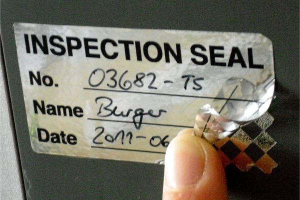 Prüfsiegel Sicherheitsetiketten aus silberner Schachbrettmusterfolie mit Aufdruck Inspection Seal