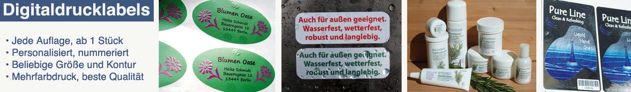 Maximale Flexibilität durch Digitaldruck - jede Stückzahl ist möglich Digitaldrucketiketten aus Papier und Folie in jeder Stückzahl und Sortierung
