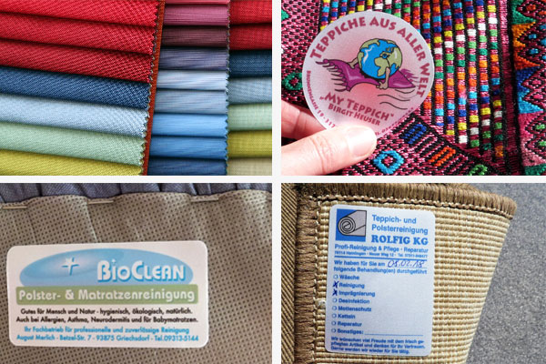 Individuell bedruckte Acetatseide-Etiketten für Teppichrückseiten, Textilien, Stoffe, Polster, 