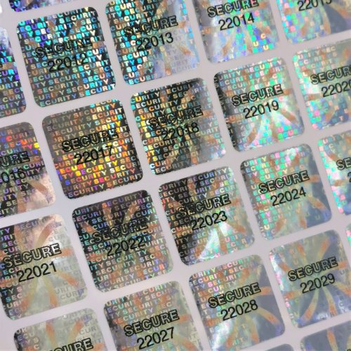 Folien-Hologrammsiegel mit fortlaufender Nummerierung Nummerierte Hologrammetiketten auf Bogen zum Versiegeln und Verschließen