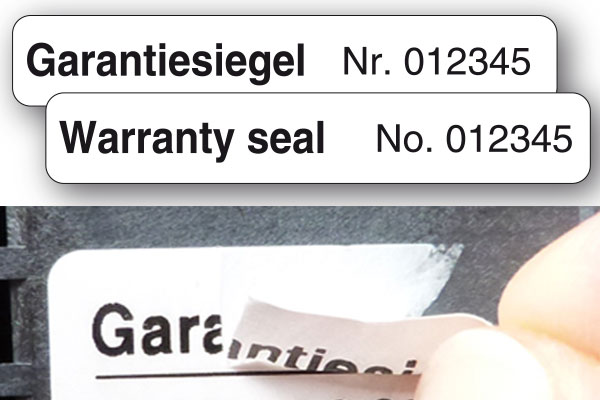 Garantiesiegel - individuell nummeriert und selbstzerstörend bei Ablöseversuchen Garantiesiegel aus selbstzerstörender PE-Security-Folie 60x10mm mit Nummerierung