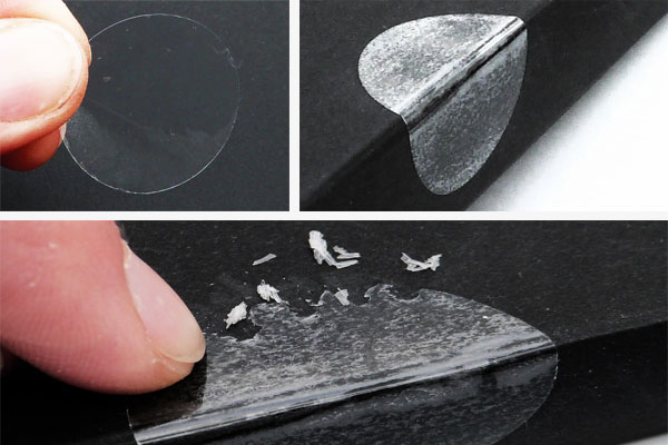 Manipulationssichere Siegeletiketten aus transparenter, leicht brechender Acrylat-Splitterfolie