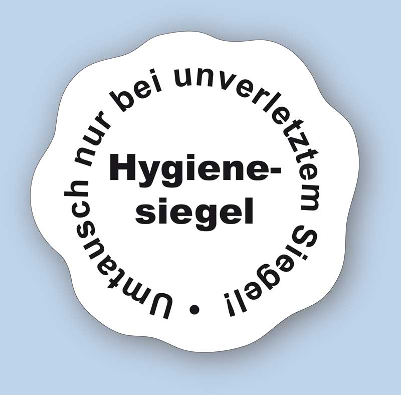Hygienesiegel-Aufkleber mit Aufdruck Umtausch nur bei unverletztem Siegel