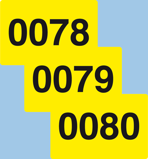 Etiketten aus gelbem Papier mit individueller fortlaufender Nummerierung