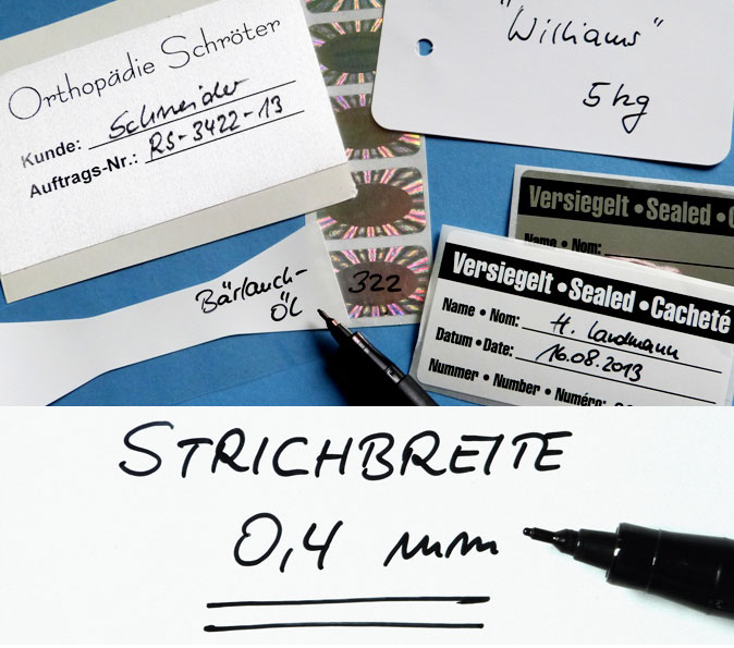 Folienschreiber zum Beschriften von Etiketten, Schildern, Hang Tags Schwarzer Folienstift mit Strichbreite 0,4mm als Etikettenzubehör  zum Beschriften von Folienetiketten und Schildern