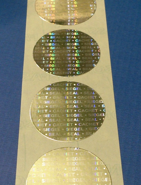 Siegelaufkleber aus glänzend goldenem Hologrammpapier in verschiedenen runden Formaten