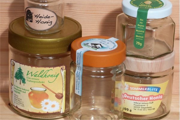 Individuelle Etiketten für Honiggläser auch als Deckel-Etiketten mit Frischesiegel
