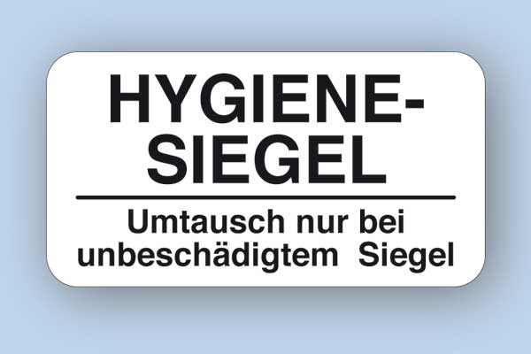 Hygienesiegel aus Sicherheitsfolie mit Aufdruck Umtausch nur bei unbeschädigtem Siegel, rechteckig 28x15 mm
