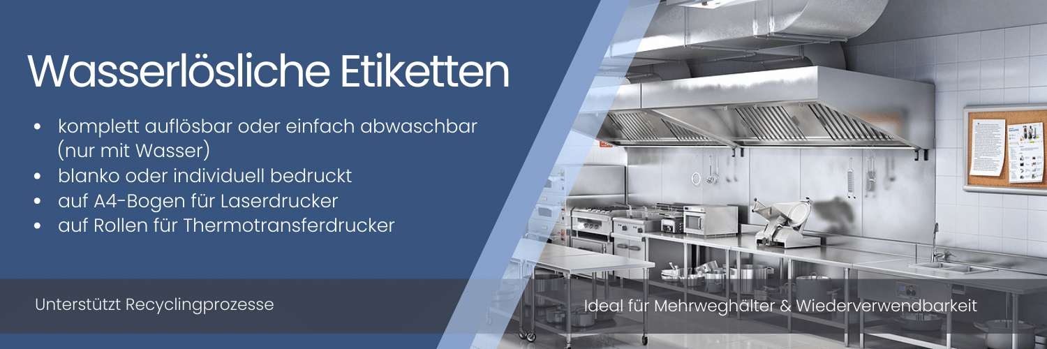 Wasserlösliche Etiketten – einfach mit Wasser abwaschbar oder komplett in Wasser auflösbar Wasserlösliche Etiketten - komplett auflösbar oder einfach nur mit Wasser abwaschbar