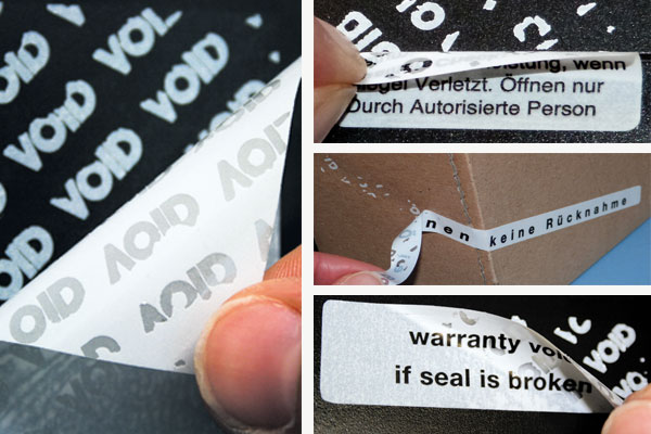 Manipulationssichere weiße Void-Siegel eignen sich als Verschlusssiegel, Garantiesiegel und Verpackungssiegel