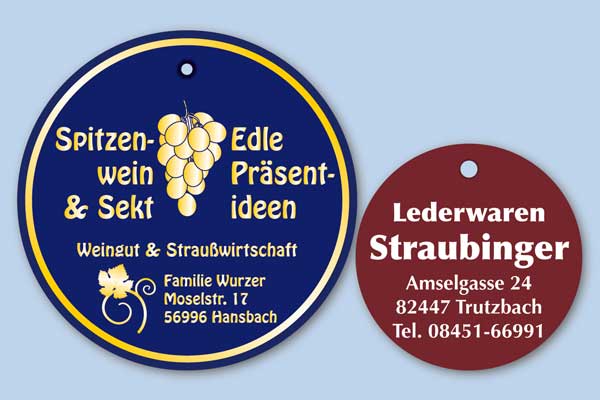 Runde Anhänger aus farbigem Karton mit individueller Heißprägung Runde Anhängeetiketten aus farbigem Karton in verschiedenen Formaten mit individueller Heißfolienprägung