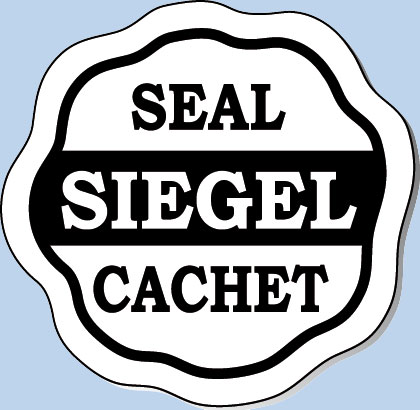 Sicherheitsetiketten in Wellenrandform mit schwarzem Aufdruck Siegel Seal Cachet