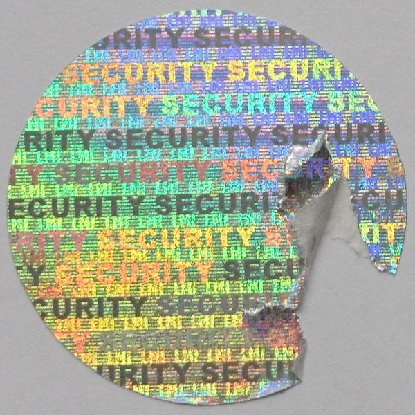 Hologramm-Aufkleber aus Papier mit Endlostext SECURITY zum Versiegeln mit niedriger Sicherheitsstufe