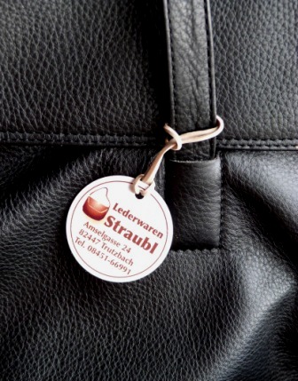 Anhängeschildchen für Lederwaren, Koffer, Taschen, Rucksäcke Rundes Anhängeetikett mit Aufdruck zum Befestigen mit Faden an Taschen, Koffern, Lederwaren, Accessoires