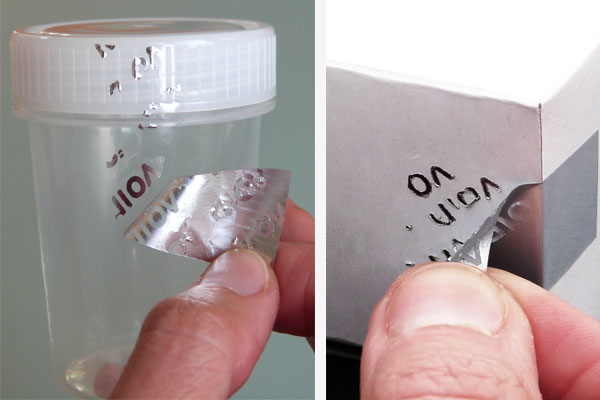 Manipulationssichere Sicherheitsetiketten und Siegel aus silberner Void-Folie als Verpackungssiegel