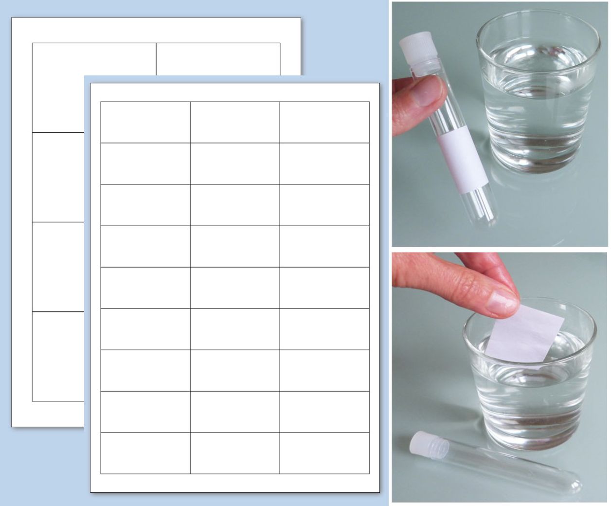 Wasserlösliche Aufkleber auf A4-Bogen selbst bedrucken  Weiße Papieretiketten mit wasserlöslichem Klebstoff auf A4-Laserbogen zum Bedrucken