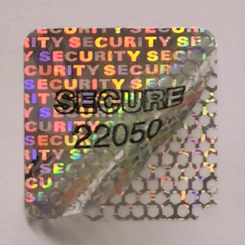 Manipulationssicheres Hologrammetikett Secure mit Nummerierung und Sicherheitseffekt beim Ablösen