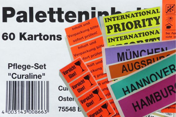 Individuelle Papieretiketten für Logistik und Versand Logistiketiketten, Frachtaufkleber und Versandlabels aus weißem und Leuchtfarbenpapier