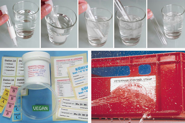 Wash-Off-Labels - vollständige Auflösung bei Spülvorgängen In Wasser vollständig auflösbare Wash-Off-Labels werden einfach mit dem Abwasser entsorgt