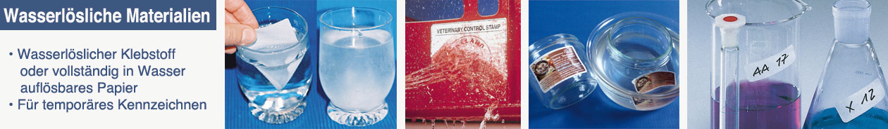 Wasserlösliche Etiketten mit wasserlöslichem Kleber oder in Wasser auflösbar