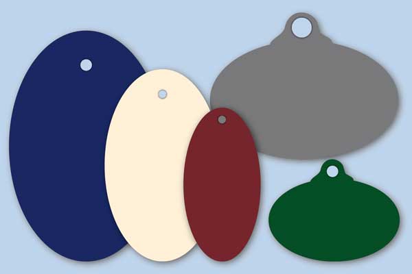 Ovale Anhängeetiketten aus farbigem Karton in verschiedenen Formaten und Farben