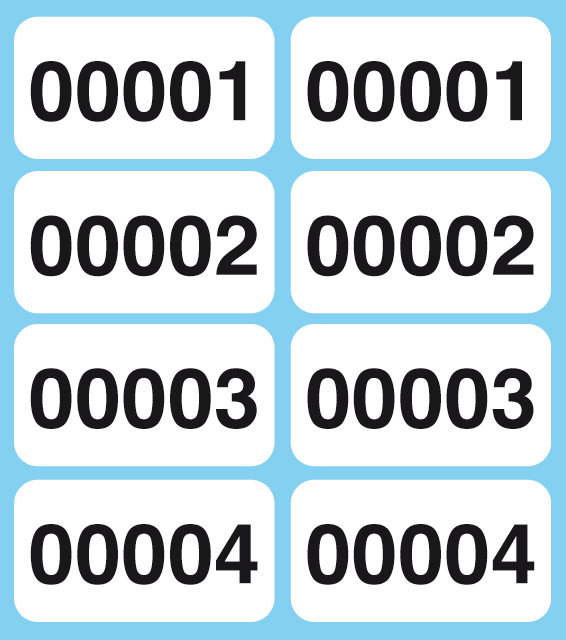 Nummerierte Etiketten mit der gleichen Nummer zweimal nebeneinander