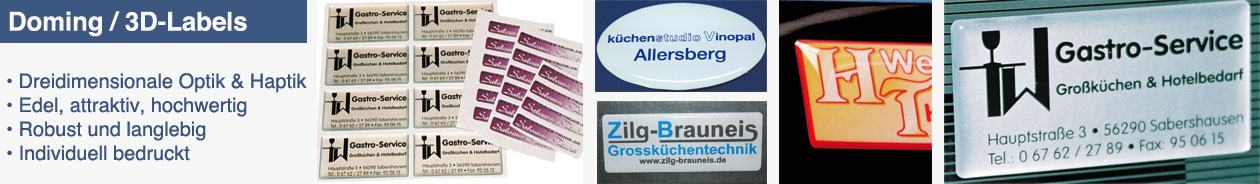 3D-Doming-Labels - optisch und haptisch attraktiv 3D-Doming-Etiktten mit Gießharzkuppel als Logo-Aufkleber, Typenschilder und für Werbung