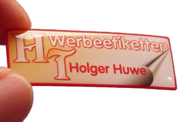 Attraktive Firmenlabels in 3D-Optik 3D-Doming Aufkleber mit Gießharzbeschichtung als Logoetiketten