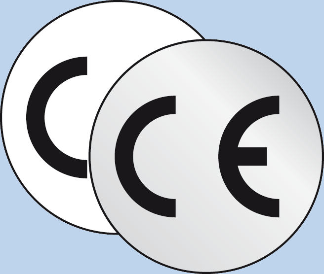 CE-Zeichen Aufkleber rund aus weißer oder silberner Folie als Geräteaufkleber
