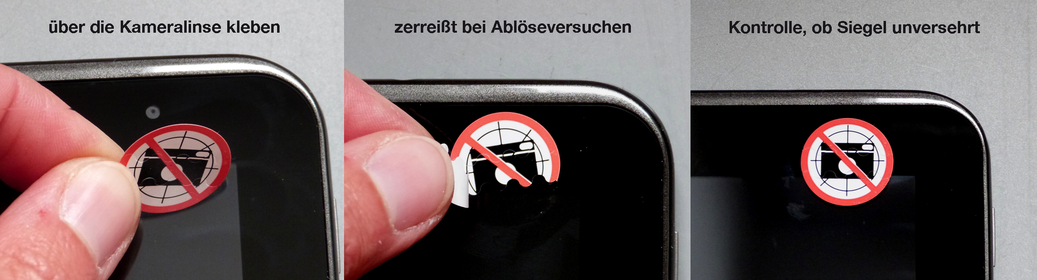 Fotoverbot-Siegel für Kameralinse beim Smartphone zum Verhindern von unerwünschten Aufnahmen