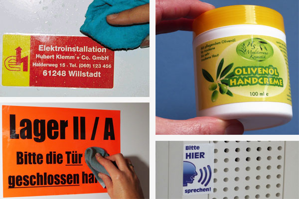 Papieraufkleber mit Schutzlaminat gegen Schmutz, Feuchtigkeit, Abrieb Laminierte Papieretiketten sind mit einer PP-Schutzfolie überzogen, um sie haltbarer zu machen