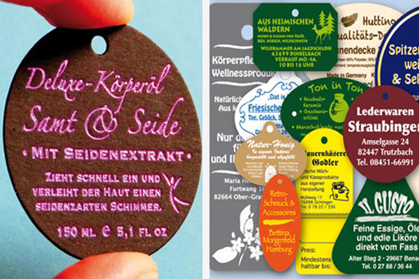 Attraktive individuelle Metallic-Prägung auf Anhängeetiketten Anhängeschildchen mit individuellem, metallisch glänzendem Heißprägedruck