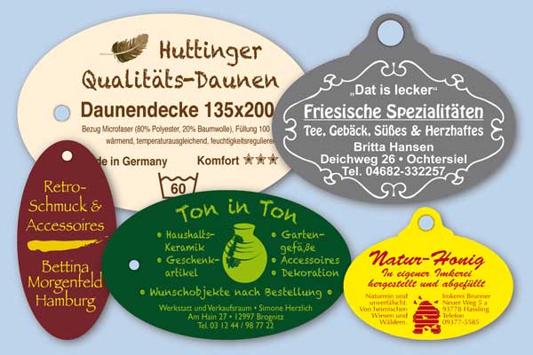 Farbige Kartonanhänger in ovalen Formaten mit Heißprägedruck Ovale Anhängeetiketten aus farbigem Karton in verschiedenen Formaten mit individueller Heißfolienprägung