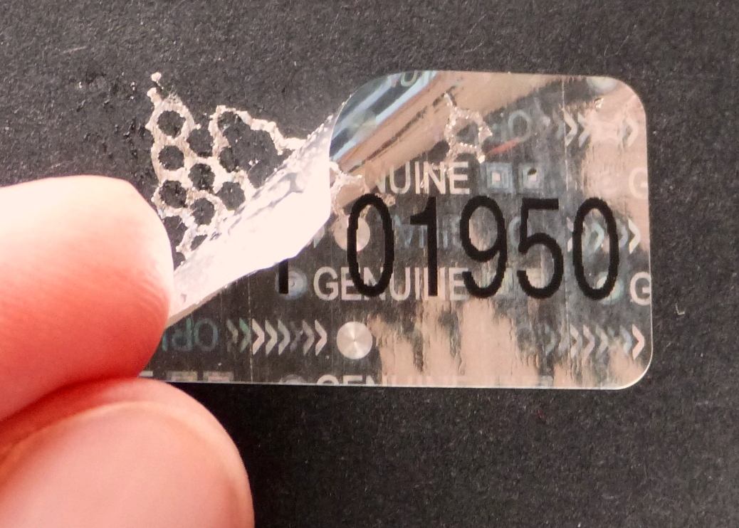 Rechteckiges Hologrammsiegel Original-Genuine mit schwarzer Nummerierung zum Versiegeln