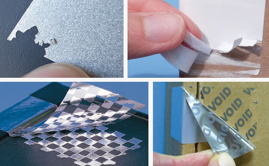 Blanko Sicherheitsetiketten und Siegel Blanko (unbedruckte) Etiketten aus verschiedenen Sicherheitsmaterialien