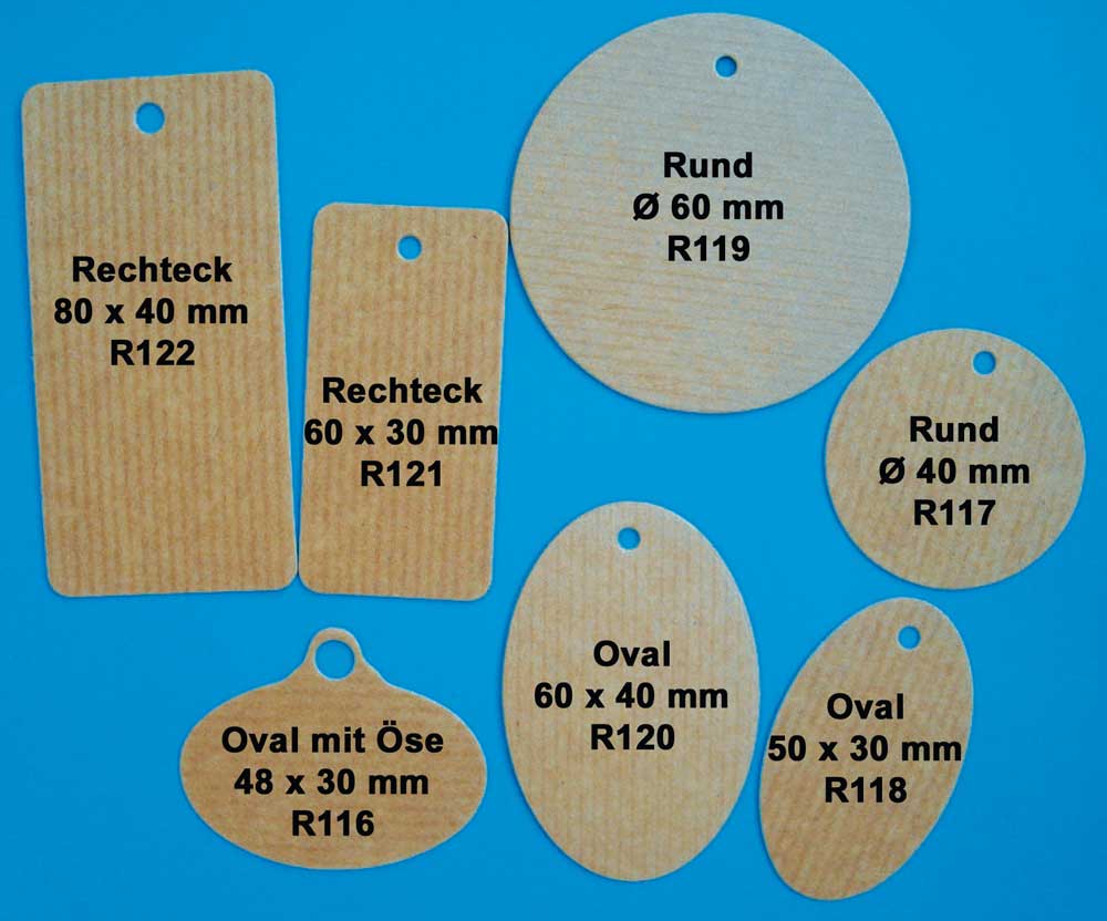 Anhängeetiketten aus Kraftkarton in Packpapier-Optik in verschiedenen Formen und Größen