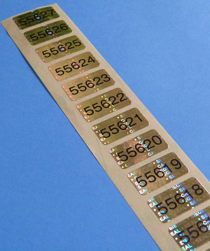 Nummerierte Sicherheits-Etiketten aus gold glänzendem Hologrammpapier Siegel Seal Cachet
