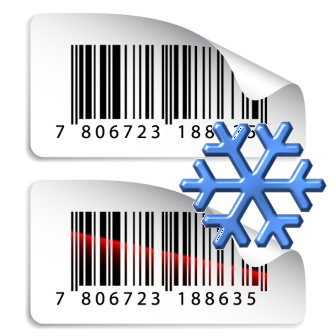 Barcode-Labels mit Tiefkühlklebstoff - für Gefriergut und Kühltheken Tiefkühlaufkleber mit Tiefkühlklebstoff für Gefriergut, bedruckt mit einem individuellen Barcode