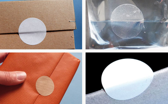 Verschlussetiketten und selbstklebende Verschlusspunkte aus Papier und Folie