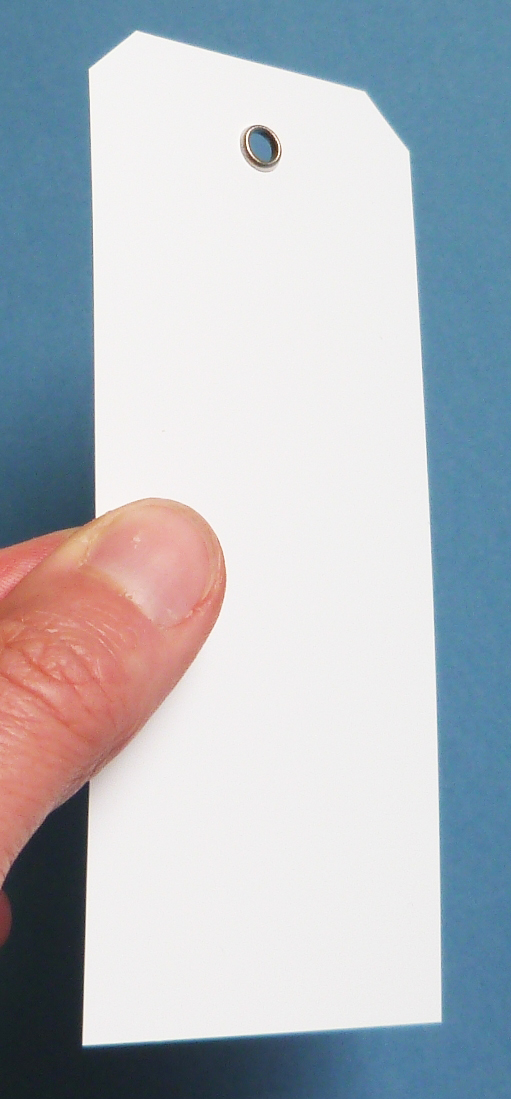 Weißes Anhänge-Schild mit Öse als Warenanhänger und Produktlabel - 120 x 50 mm