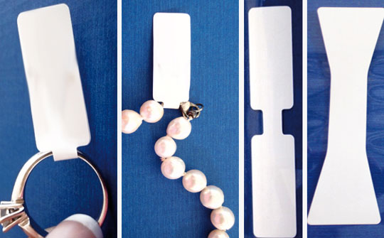 Blanko Anhängeetiketten - kleine Formate, z.B. für Schmuck Kleine unbedruckte Anhängeetiketten für Schmuck und Ringe