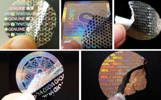 Manipulationssichere Hologrammsiegel aus Folie und Papier  für Verpackungen und Geräte