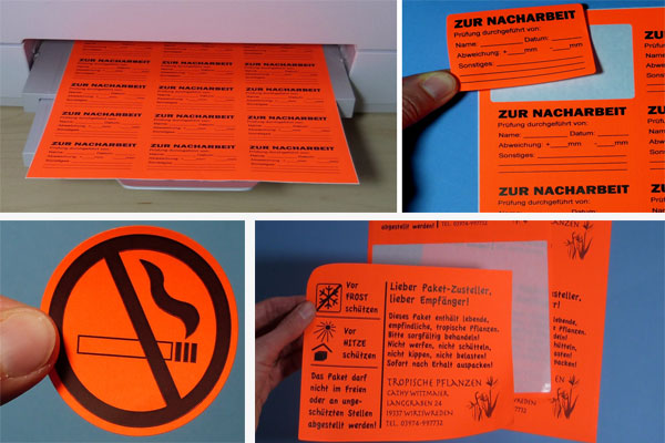 Auffällige Leuchtrot-Etiketten in Tagesleuchtfarbe auf A4-Bogen für Laserdrucker