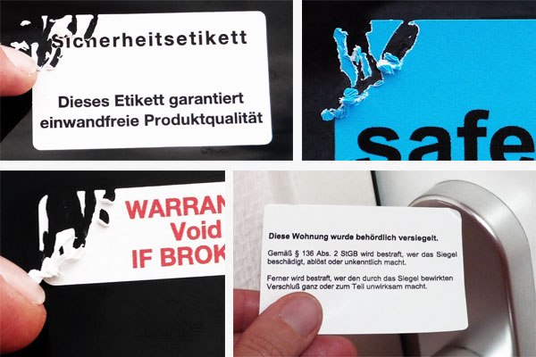 PE-Dokumentenfolie - garantierter Zerstör-Effekt bei Ablöseversuchen Manipulationssichere Sicherheitsetiketten aus selbstzerstörender PE-Dokumentenfolie mit individuellem Druck und Nummerierung