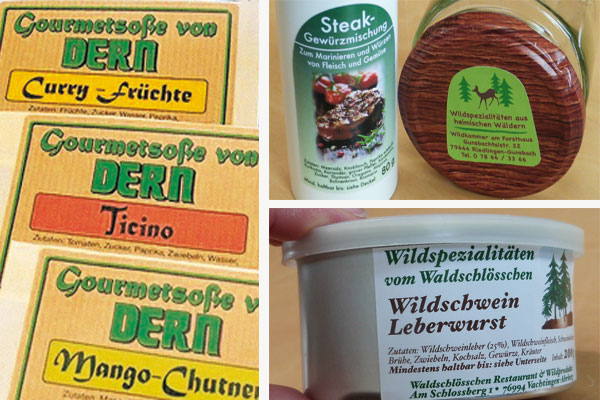 Produktetiketten in verschiedenen Größen für Gewürze, Chutney und Wurstwaren