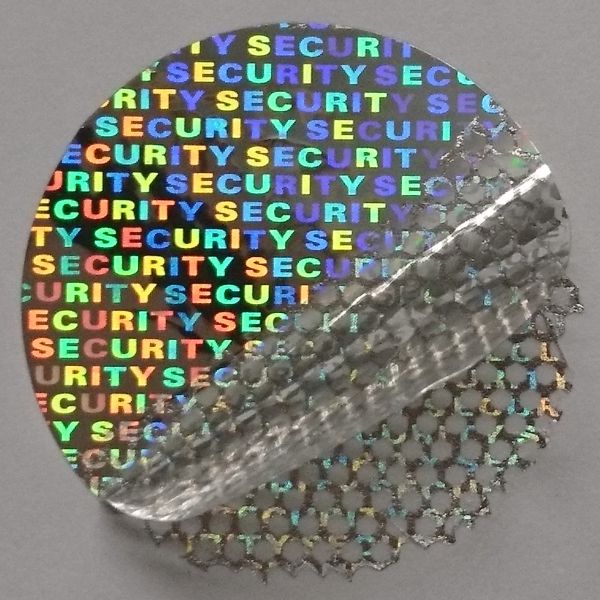 Silberne Folien-Hologramm-Siegel SECURITY sind ideal zum Versiegeln von Verpackungen