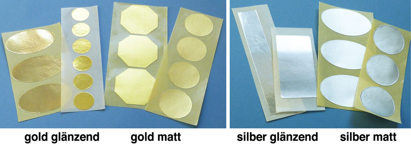 Alukaschierte Etiketten aus Metallic-Papier sind sind in gold oder ailber, matt oder glänzend erhältlich