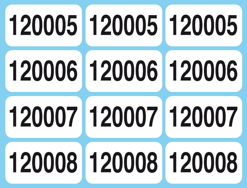 Nummerierte Etiketten mit der gleichen Nummer dreimal nebeneinander